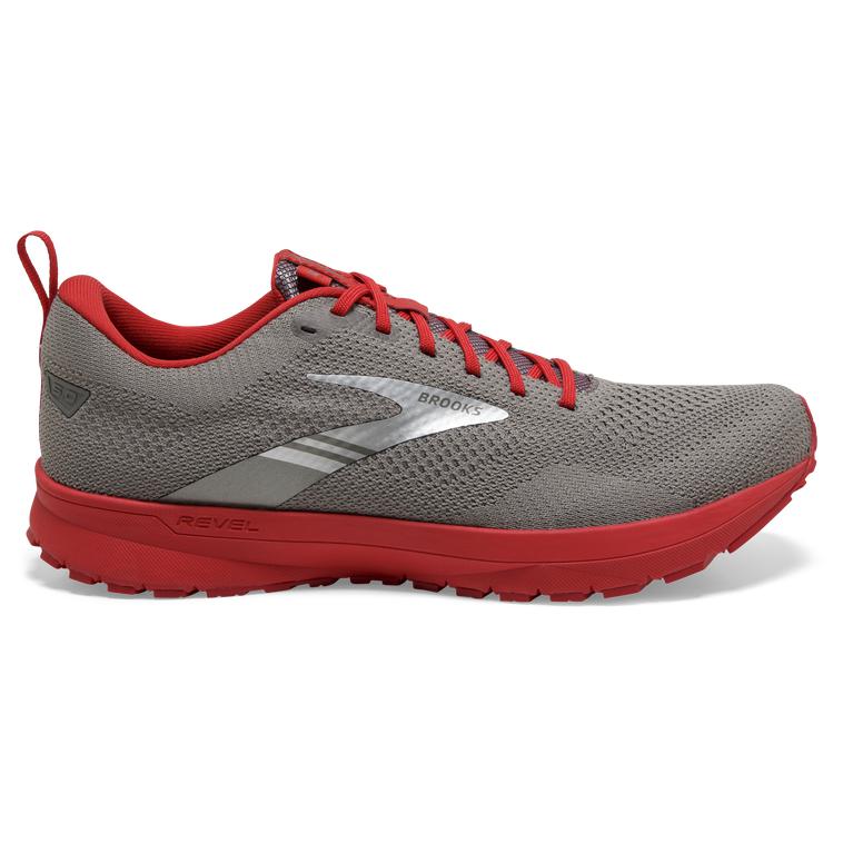 Brooks Revel 5 Performance Road Running Shoes - Men's - Grey/Red (91803-IWSO)